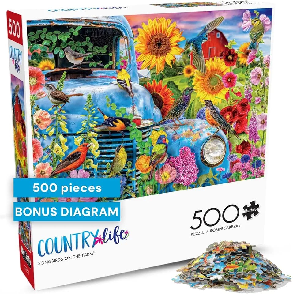 Buffalo Games Lars Stewart, Songbirds on the Farm, 500 Piece Jigsaw Puzzle