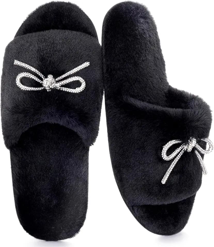 ULTRAIDEAS Women's Fancy Fuzzy House Slippers with Shiny Bow