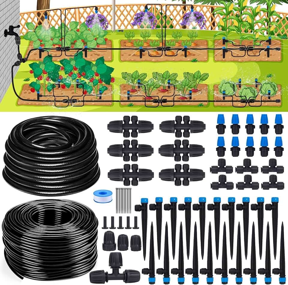 Inntop 240FT Drip Irrigation System Kits, Quick Connect Automatic Garden Watering System for Raised Bed, Potted Plants, Lawn, Greenhouse with 1/2 inch Hose 1/4 inch Tubing and Accessories