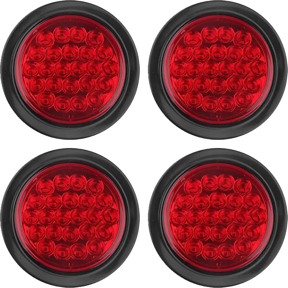4Pcs 4 Inch Round LED Trailer Tail Lights Red 24 LED Waterproof, 4 Inch Round Led Stop Turn Brake Tail Lights Flush Mount for Trucks RV Include Lights Grommets 3-Prong Wire Pigtails 12V Sealed