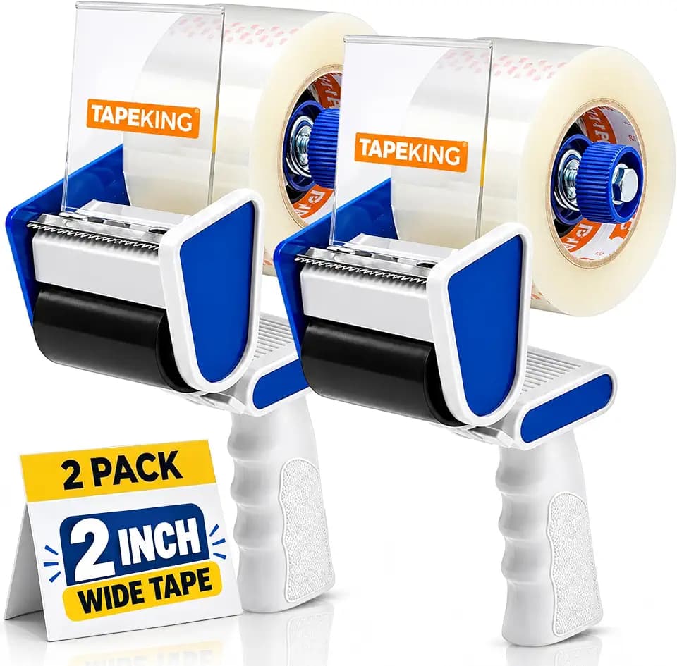 Tape King Packing Tape Dispenser Gun - Handheld Tape Gun with 2 Bonus Clear Packaging Tape (2 Inch Wide) - Shipping Tape for Sealing, Storing, and Moving Boxes, 2 Pack