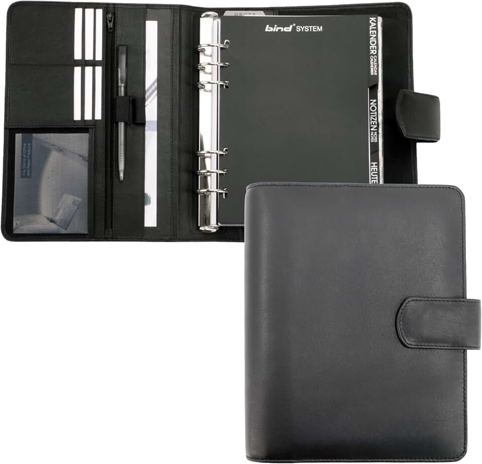 bind Systemplaner A5 inkl. Kalender 1 Woche = 2 Seiten Terminplaner, Managerplaner,Systemplaner, Nappaleder, schwarz T 5