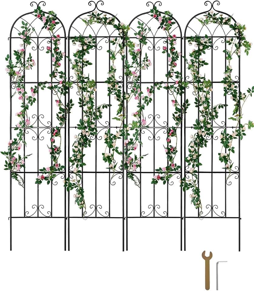 VEVOR Rankhilfe für Kletterpflanzen, 51x220 cm, 4er-Set rostfreies Metallspalier für Gartenblumen, Kletterrosen-Spalier, Rankgitter, Gurkenstütze, dekoratives Clematis-Spalier für Innenhöfe & Rasen