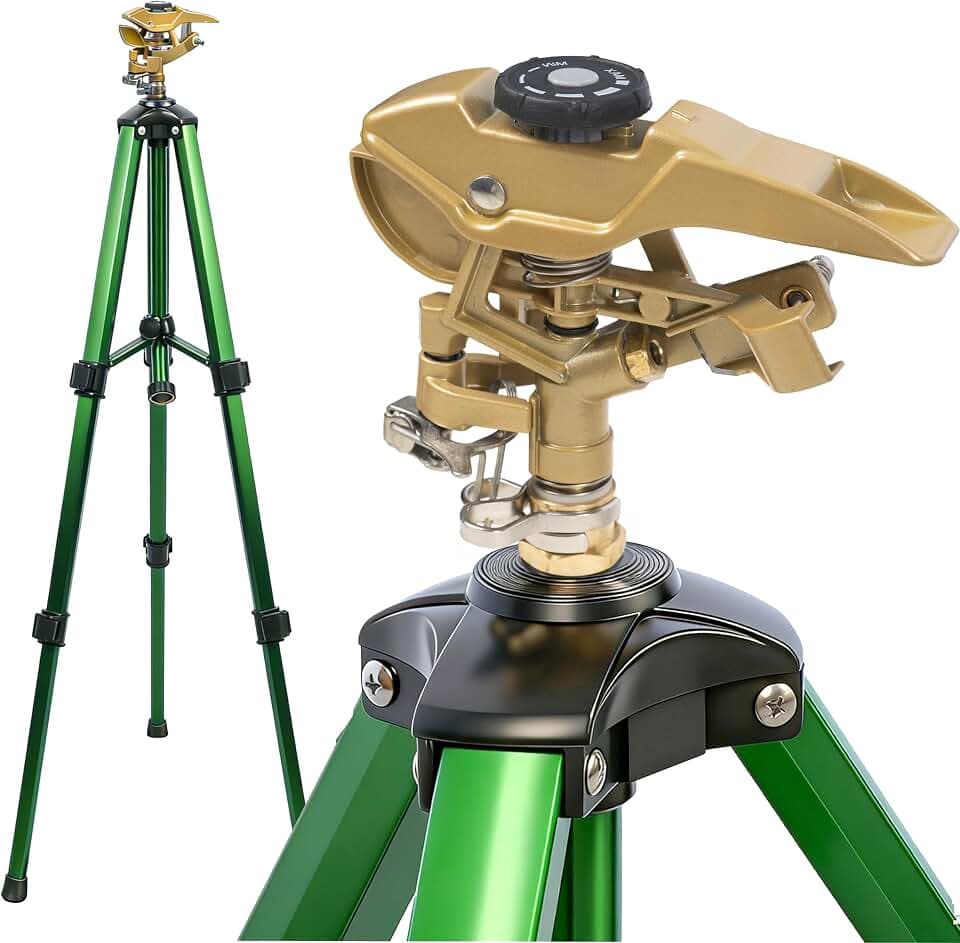 Hourleey Impact Sprinkler on Tripod, Rotating Water Sprinklers for Yard Lawn and Garden, Heavy Duty 360 Degree Irrigation Sprinkler with Zinc Head and 3/4" Connector for Outdoor