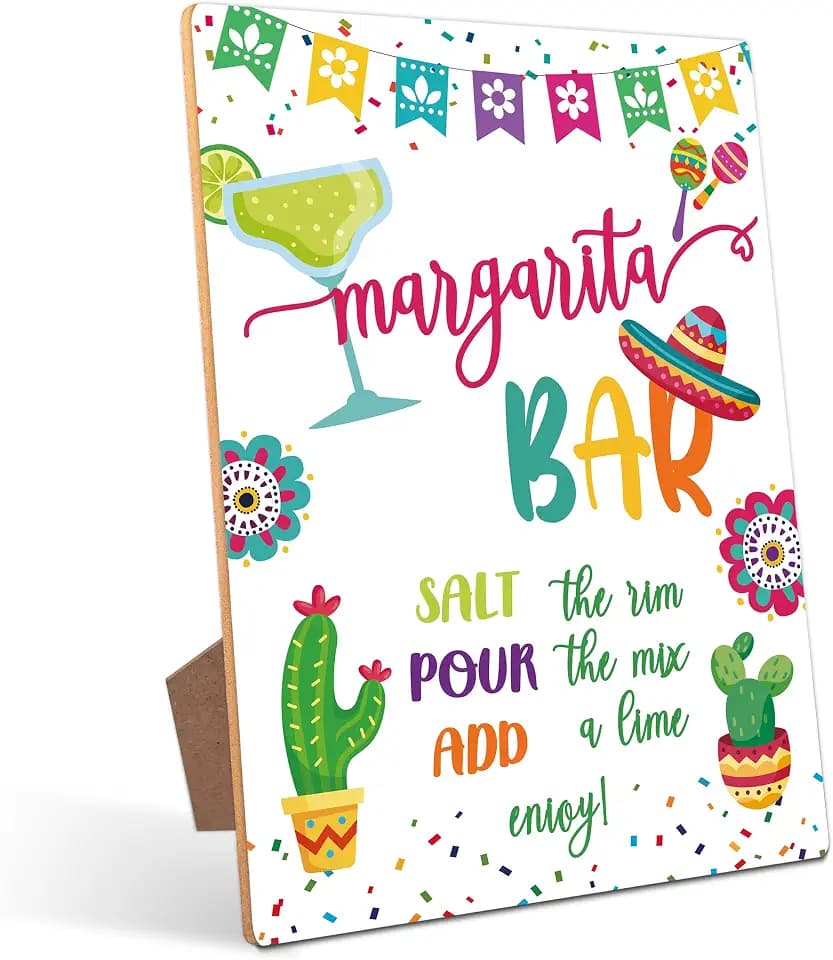 Margarita Bar Table Sign - Final Fiesta, Perfect for Bachelorette Party and Birthday Party, Summer Party Decorations, 8×11 Wooden Party Sign with Stand