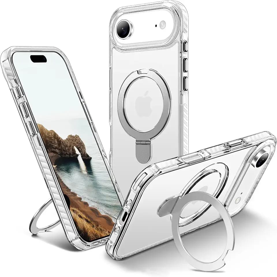 for iPhone Air Magnetic Clear Case with Ring Stand, White