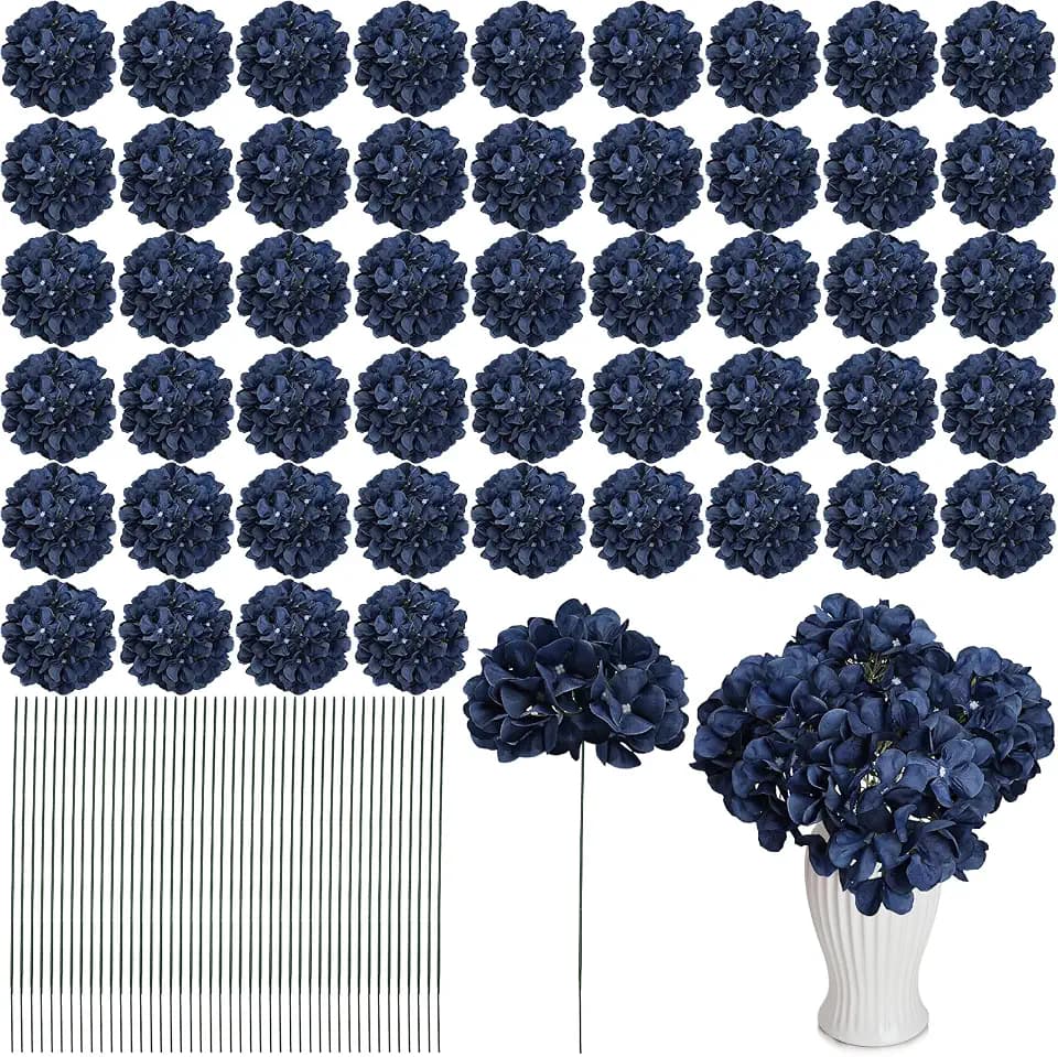 Navy Blue Hydrangea Artificial Flowers Silk Hydrangeas Bulk 104 PCS