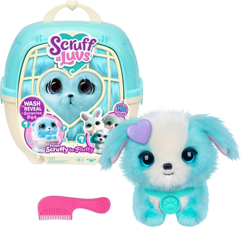 ScruffaLuvs Blue Surprise Pet, Mystery Plush Toy, Wash to Reveal