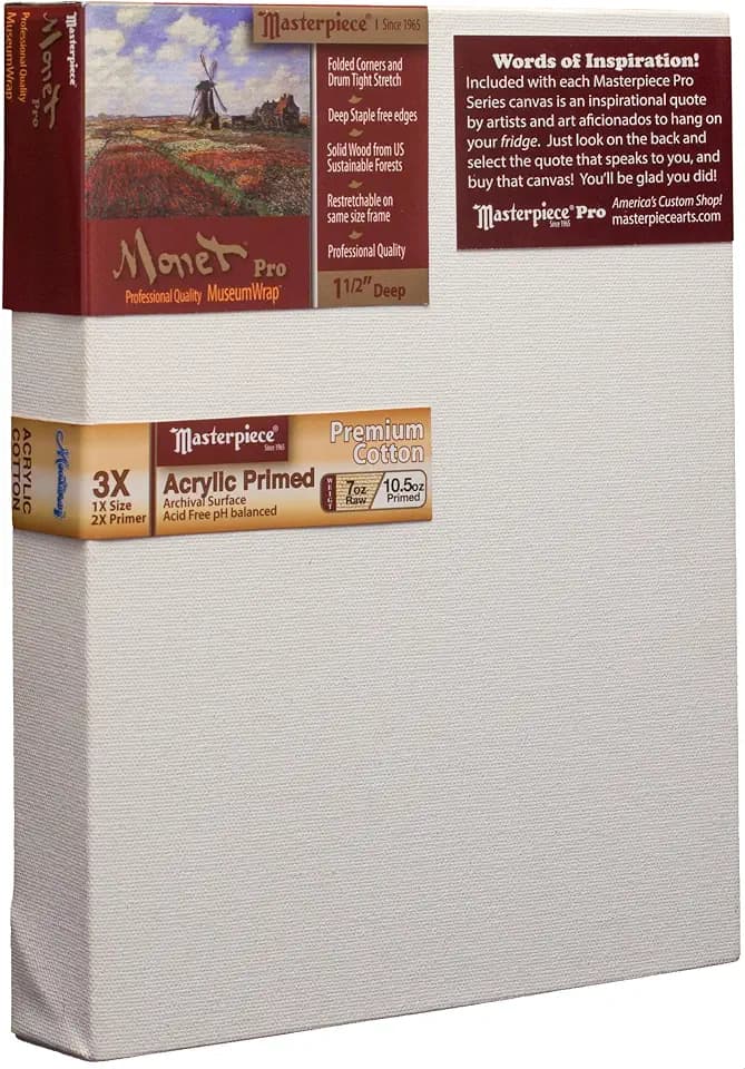 Masterpiece ZSMM-0608 Monet Pro 1.5" Deep Monterey 10.5 oz Cotton Medium Texture Stretched Artist Canvas 6" x 8" 3 Pack