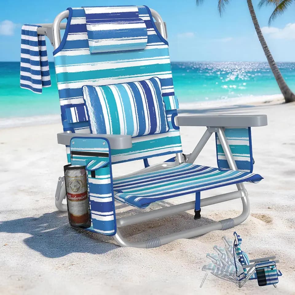 HOPERAN 5-Position Backpack Beach Chair for Adults, Lumbar Support