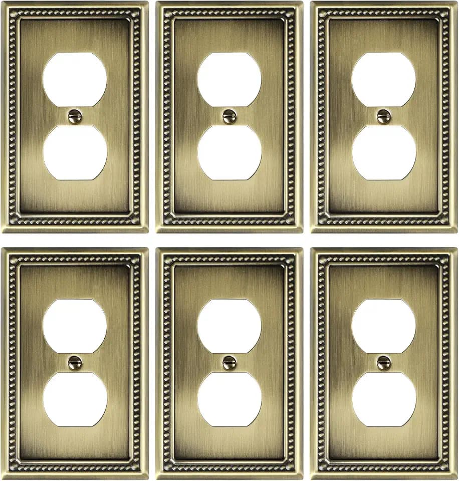 6-Pack Duplex Switch Plates and Outlet Covers, Antique Brass