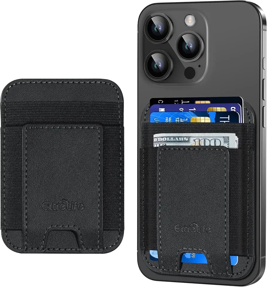 Phone Card Holder, Leather Phone Wallet Stick On, Stronger Adhesive