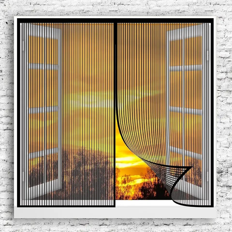 Selbstklebende Magnet Fenster Netz 80x140cm Vollrahmen-Klettverschluss Insektenschutz Magnetvorhang Verschiedene Größen für Tür Balkontür Wohnzimmer Terrassentür, Schwarz