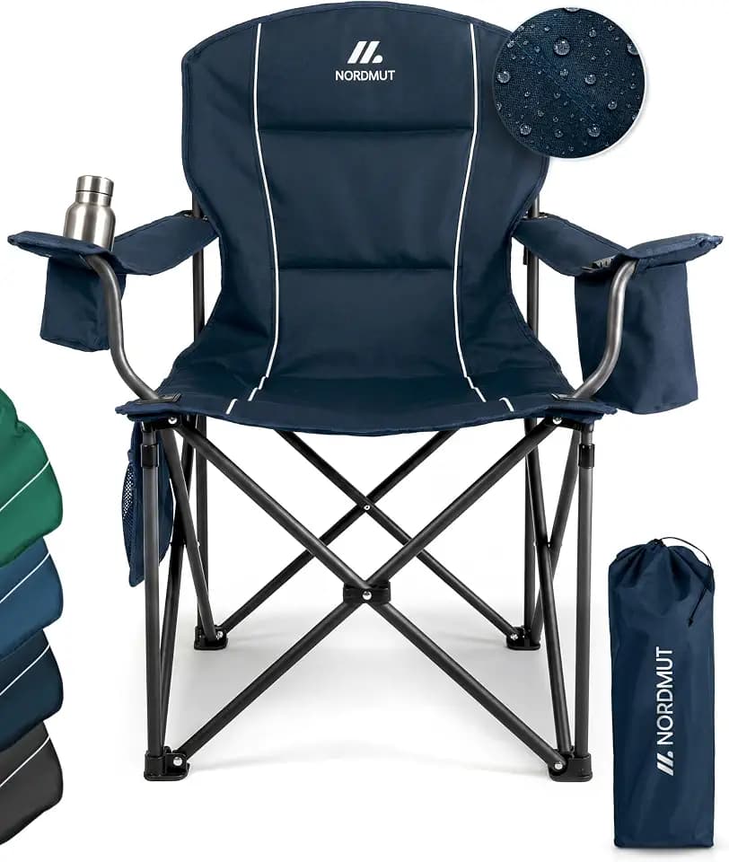 NORDMUT® Campingstuhl faltbar XXL – Stabiler Klappstuhl Camping 200 kg Belastung – bequemer Angelstuhl inkl. praktischer Kühltasche & Getränkehalter