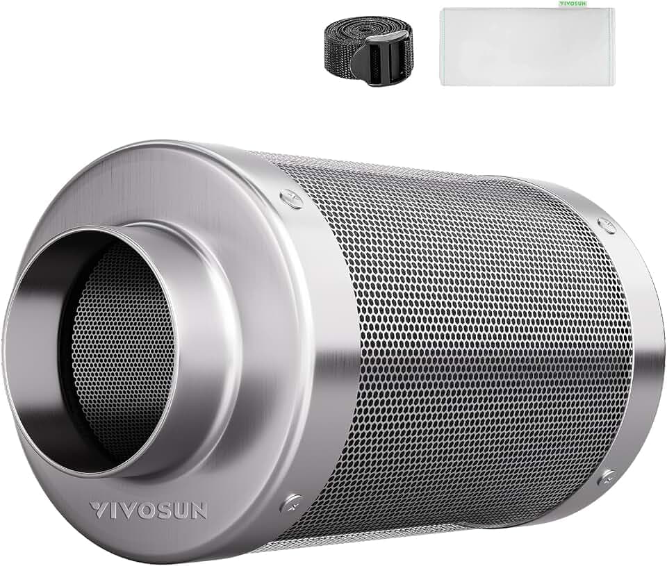 VIVOSUN Aktivkohlefilter 100mm/4 Inch, Kohlefilter zur Geruchskontrolle mit Australischer Aktivkohle für Rohrventilator, Growzelt & Gewächshaus, inkl. Vorfilter