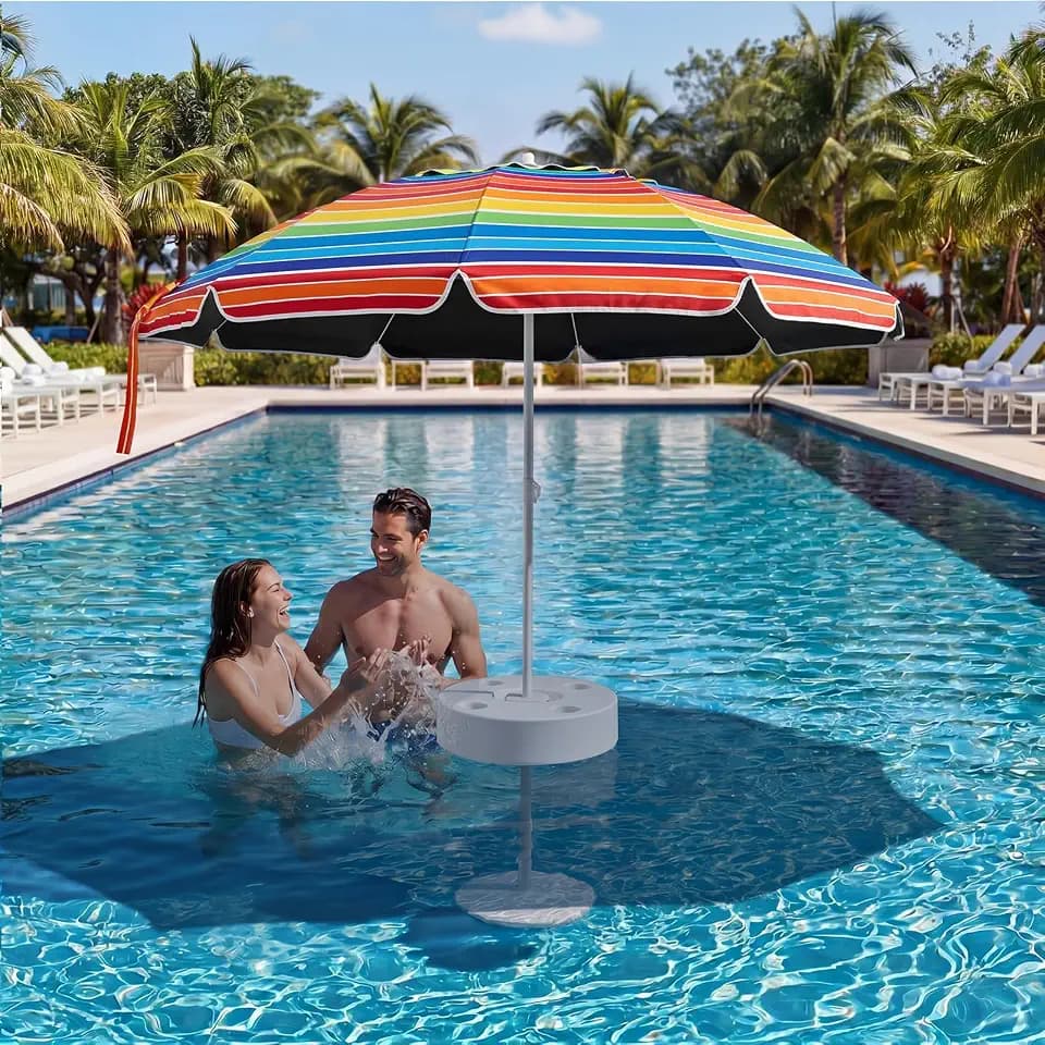 Briwooody Floating Pool Umbrella Outdoor, Vibrant Style, Rainbow, 7 ft
