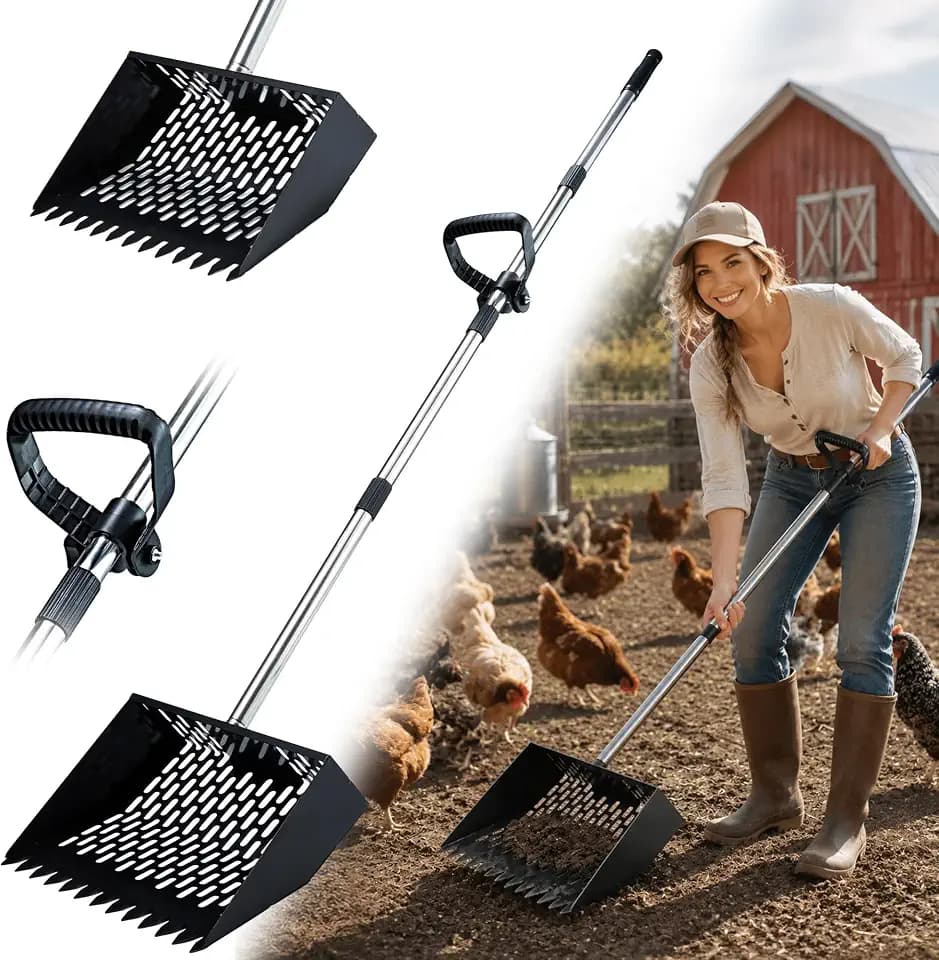 2-in-1 Chicken Poop Scooper and Rake, Metal Chicken Coop Scooper