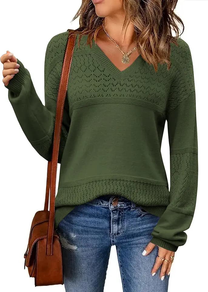 Zeagoo Sweaters for Women Long Sleeve Tops V Neck Outfits Fall Clothes