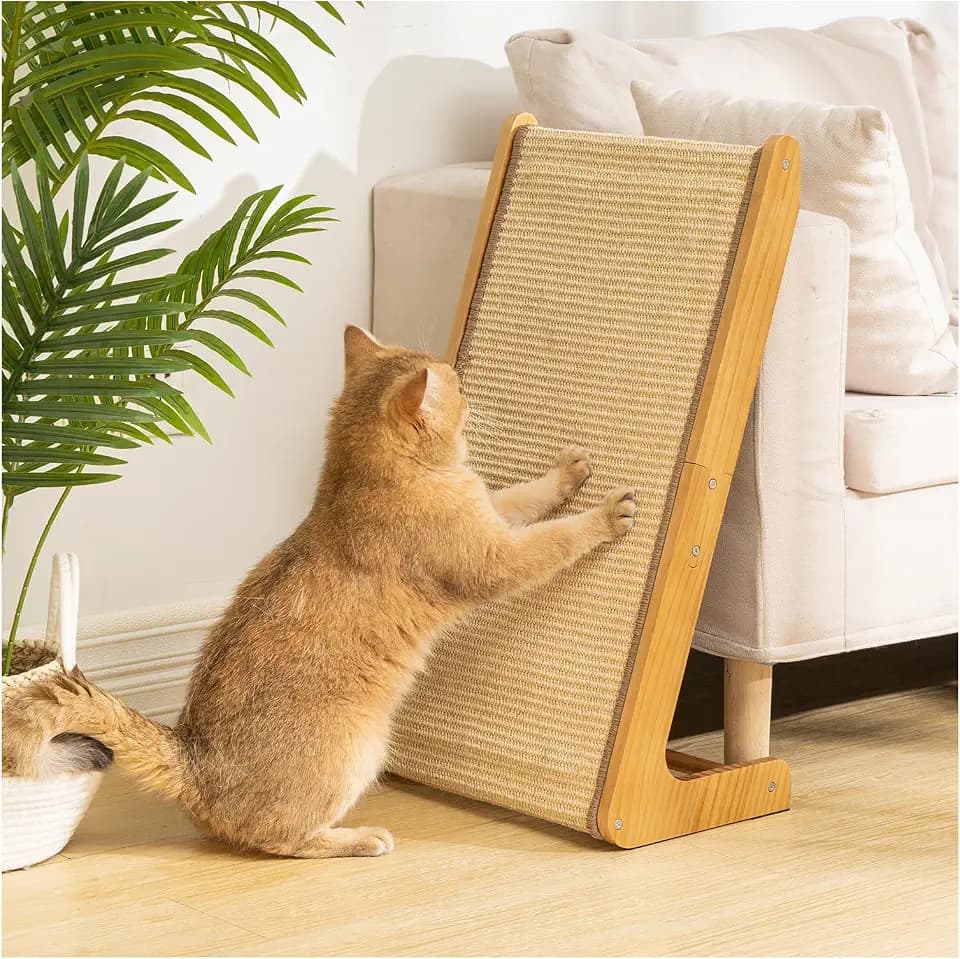 Avont L-Shaped Sisal Cat Scratcher, Solid Wood, 25.6" for Large Cats
