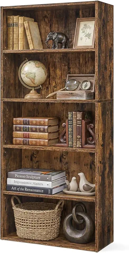 SONGMICS HOME 5-Tier Bookshelf, Open Bookcase Storage Shelf, Narrow Book Shelf for Living Room, Home Office, Dining Room, Space Saving, Brown