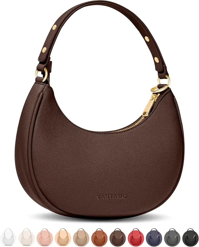 Vantamo Crescent Bags For Women with RFID Protection, Half Moon Clutch Purses for Women with Anti-Theft Clip for Extra Safety