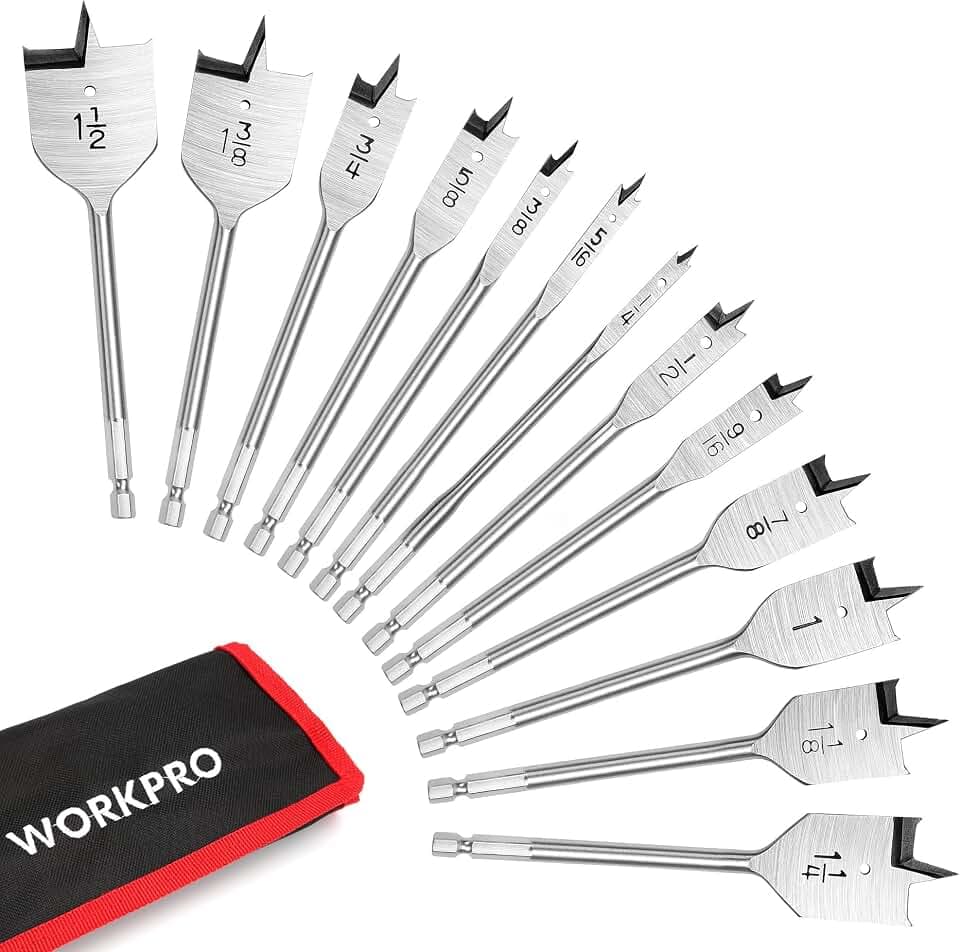 WORKPRO 13-Piece Spade Drill Bit Set in SAE, Nylon Storage Pouch Included