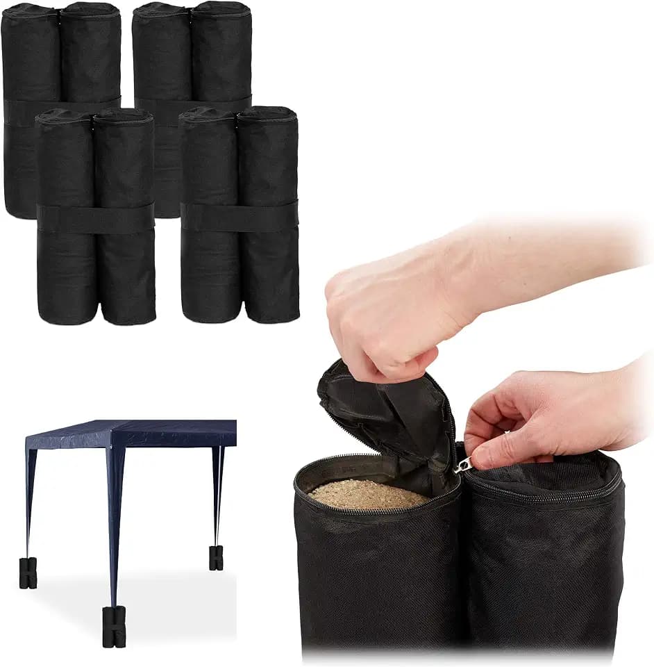 Relaxdays Pavillon Gewichte 4er Set, Beschwerer für Pavillons & Zelte, befüllbar mit Sand, Steinen,10 kg je Fuß, schwarz