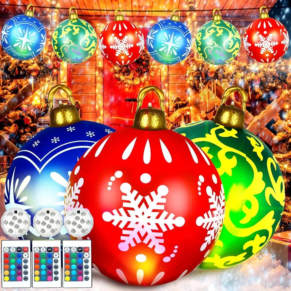 Jetec 3 Pcs 24 Inch Christmas Large Inflatable Balls, Light up, 24 Inch