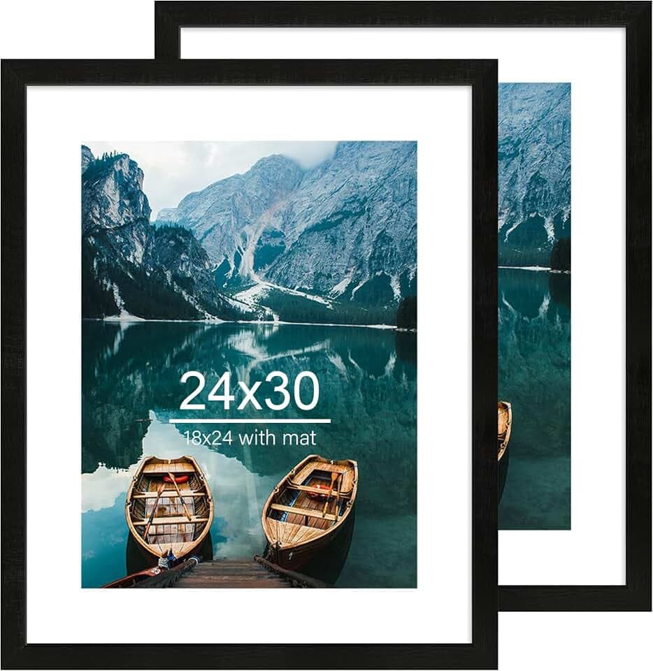 Hongkee 24x30 Frame Set of 2, Rustic Black Wood Style for 18x24 Mat