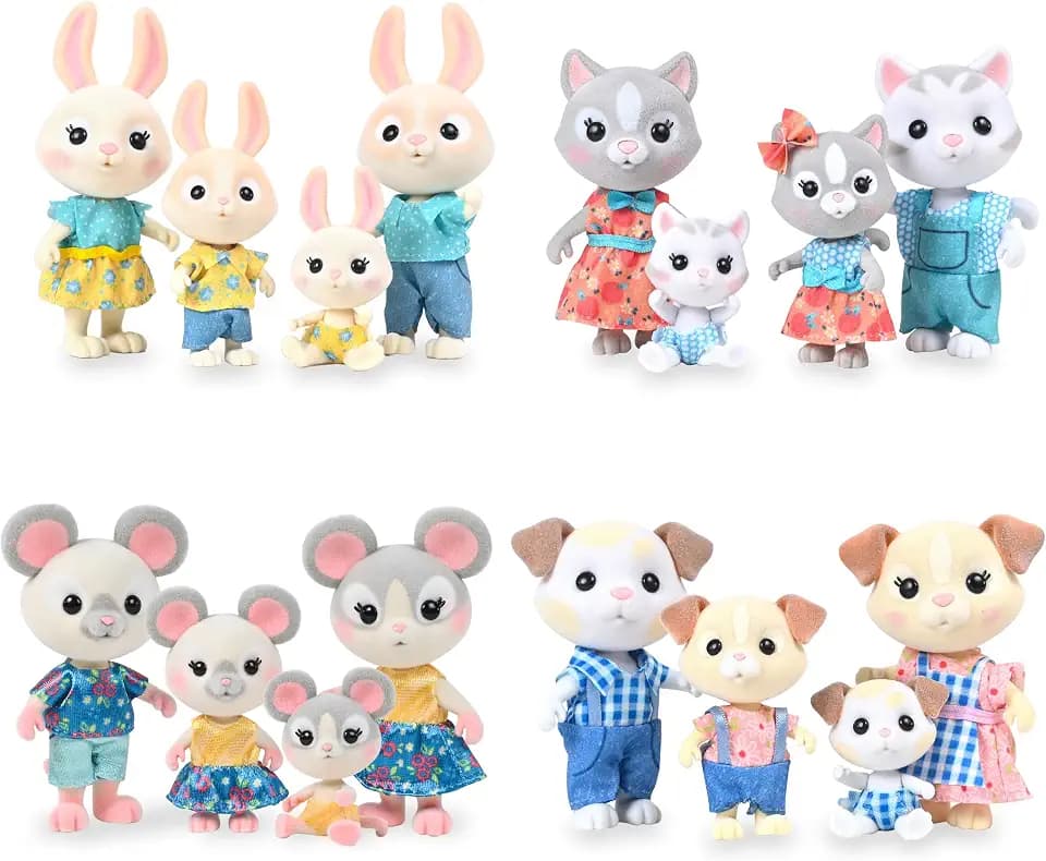 Honey Bee Acres Families, 4-Pack Asst: Bunny, Cat, Dog & Mouse Sets