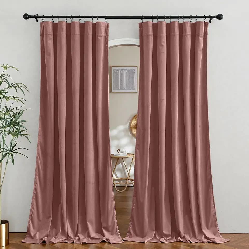 RYB HOME Velvet Curtains for Bedroom, Rod Pocket Soft Fabric Curtains & Drapes for Living Room, Sliding Glass Door, Wild Rose, W 62 x L 90, 2 Panels Set