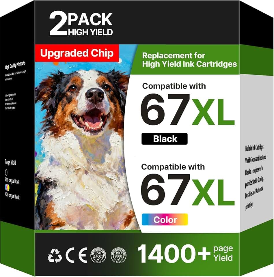 67XL Ink Cartridges for HP Ink 67, Compatible for HP 67 Ink Cartridges Black/Color Combo Pack Work for HP DeskJet 2855e 4255e 2827e 4227e 2755e 2842e 4155e 2852e Envy 6055e 6000 6455e (Black, Color)