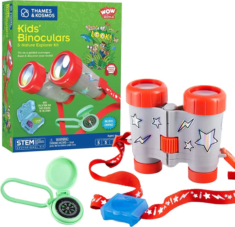Wow in The World Kids’ Binoculars & Nature Explorer KIT | Look Far, Nature Scavenger Hunt, Specimen Box, Companion Audio Content, Bonus Reusable Science Tool, STEM Toy for Kids 4+ by Thames & Kosmos