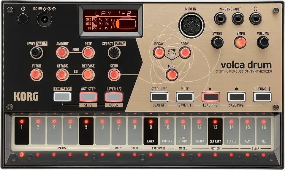 KORG volca drum Synthesizer, Digital Percussion Synth, Rhythm Machine, Analog Modeling, zum Erzeugen von Percussion- und Drum-Sounds