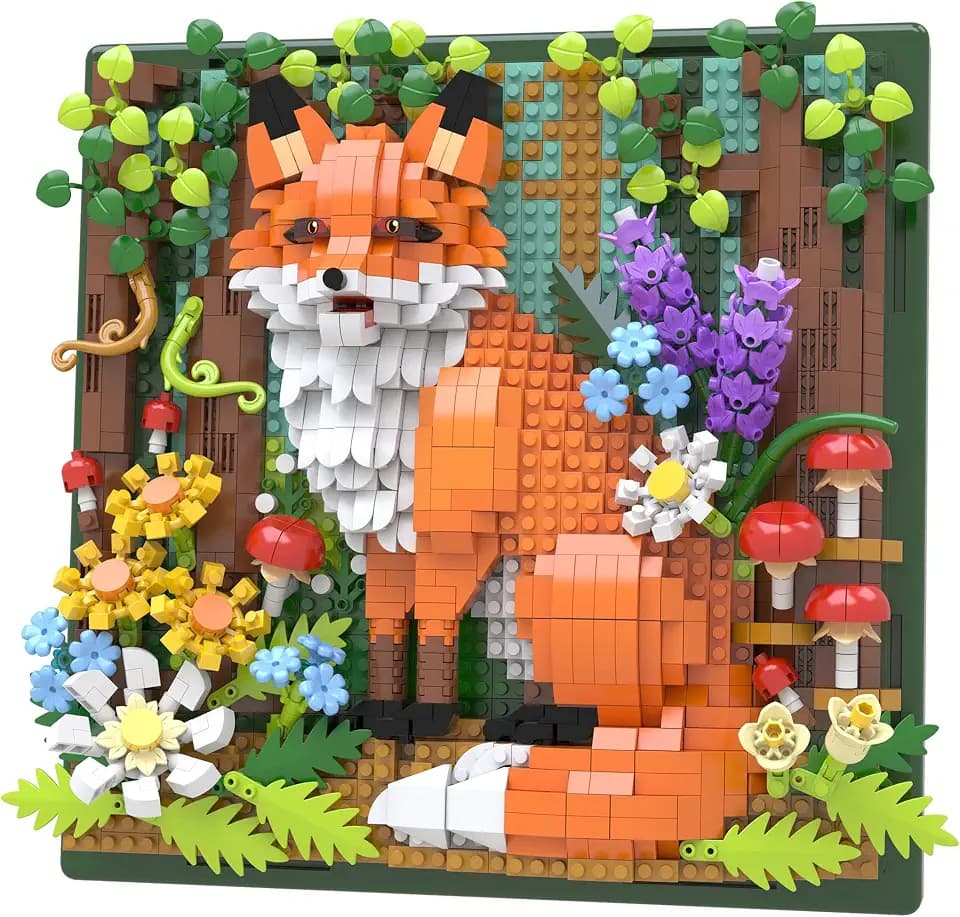 Fox Animal 3D Wall Art Micro Mini Building Blocks Set for Adults, Micro Brick Forest Building Set Home Wall Decor or Desk Display