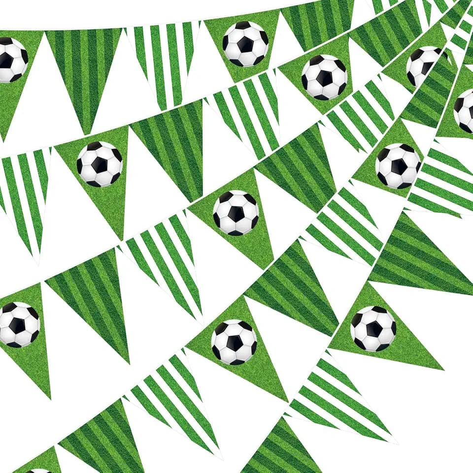 Faccito 5 Pack Green Soccer Banners Soccer Party Decorations Sports Champion Paper Pennants Green Hanging Triangle Flags Garland Bunting for Sports Game Fans Outdoor Indoor Birthday Party Supplies