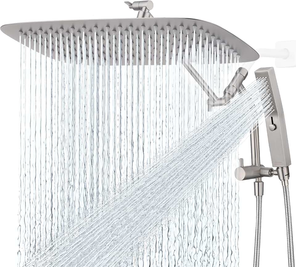 G-Promise 16 Inch All Metal Rain Shower Head with Handheld (Brushed Nickel)