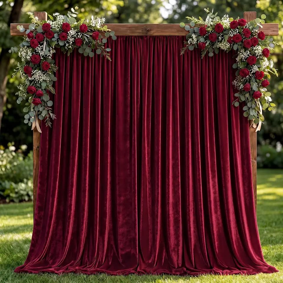 Hunnmingre 2 Pcs 5 X10 ft Burgundy Velvet Curtains Backdrop Drapes