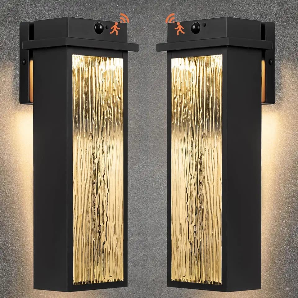 VenzBlomia 16” Black Motion Sensor Outdoor Lights for House Garage 2 Pack