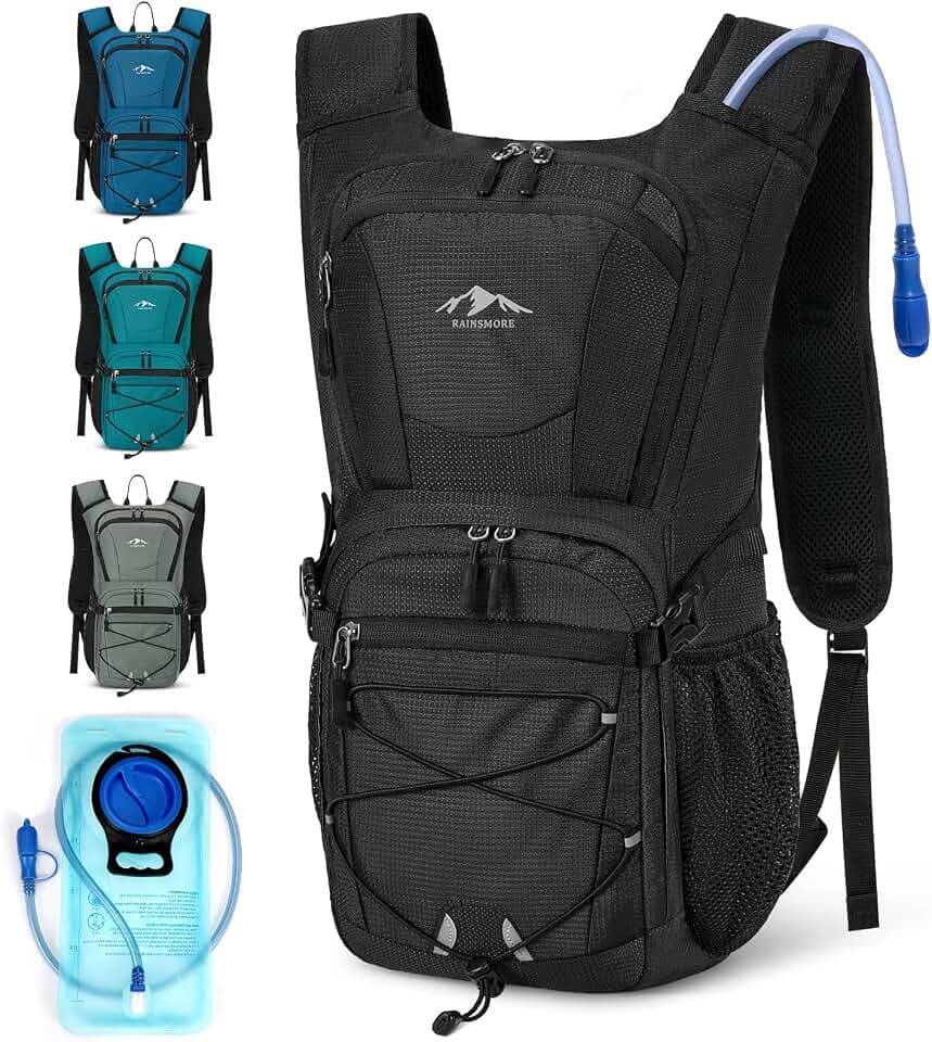 RAINSMORE Hydration Backpack with 2L Water Bladder, 15L Lightweight Hiking Backpack for Women & Men Small Insulated Hydration Water Pack for Hiking, Running, Cycling, Biking