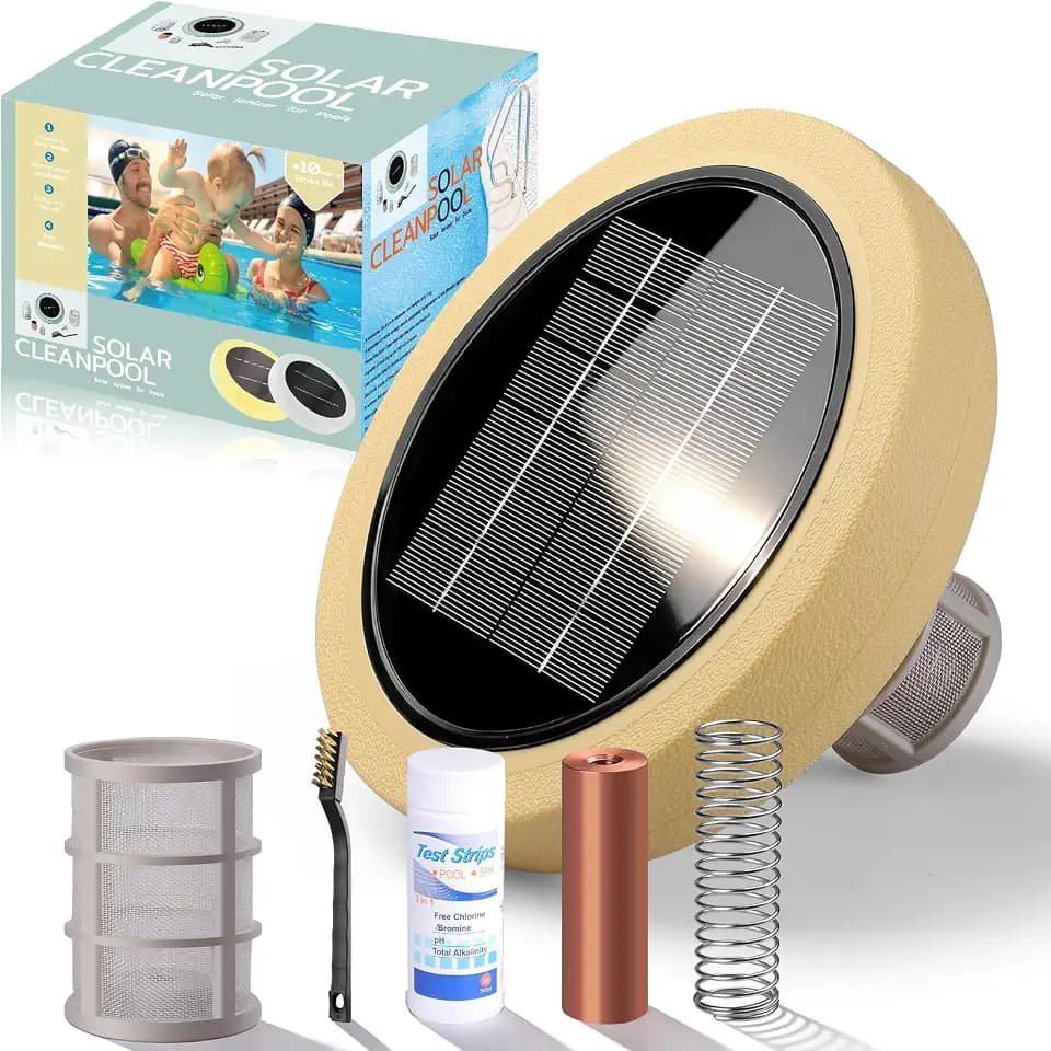 Solar Pool Ionizer for Above Ground, Solar Powered Floating Copper Purifier, Reduce Chlorine 85%, Up to 45,000 Gallons, Swimming Pools Water Cleaner for In-ground Pools and Spas (Yellow)