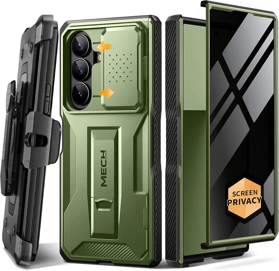 TONGATE for Z Fold 7 Case with Privacy Screen, Kickstand & Belt Clip, Green