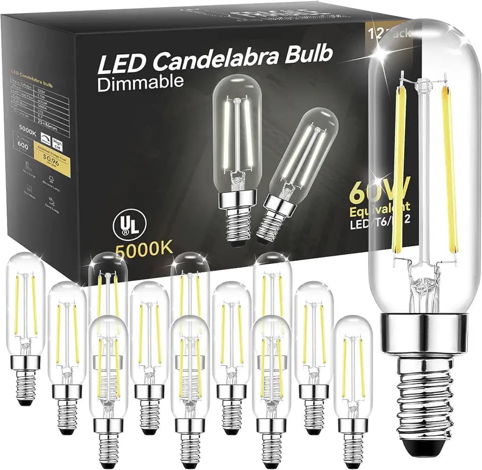 TJOY E12 Candelabra LED Bulb, 60W Equivalent Dimmable 5000K Daylight