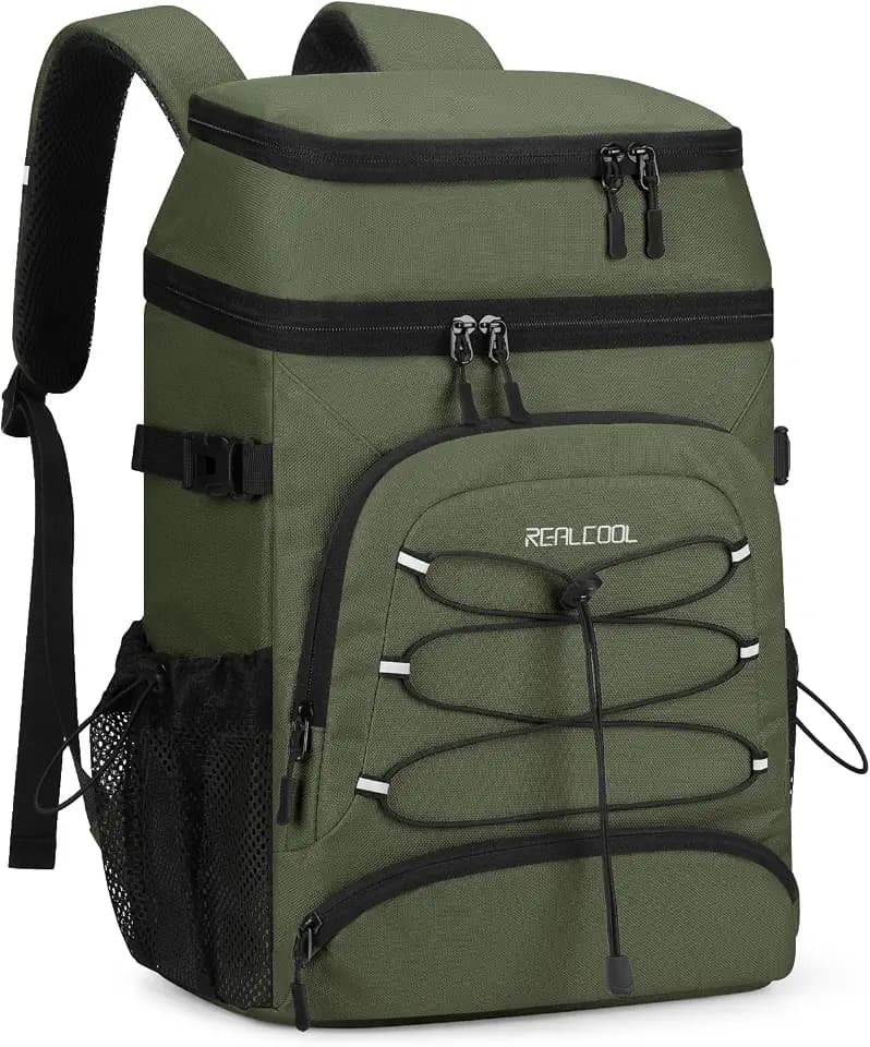 RealCool 33 Can Insulated Soft Cooler Backpack, Leakproof Lunch Ice Bag