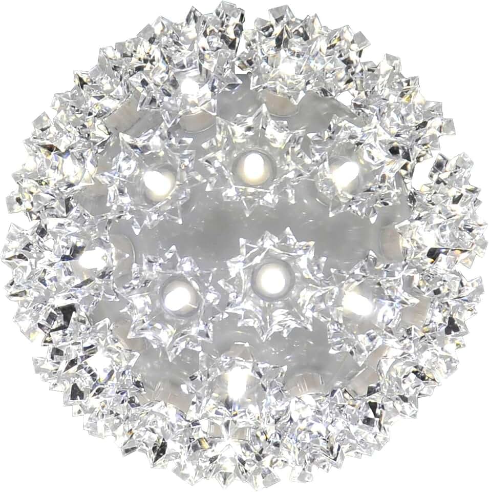 Holiday Bright Lights 7.5 Inch Indoor Outdoor LED Light Sphere with 100 Pure White Lights, Christmas Decoration, Silver Starlight Ball with 12 Foot Green Cord