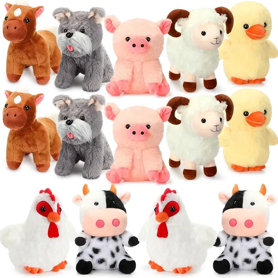 Hiboom 7 Pack Farm Animals Plush Toys Set 8 Inch Soft Stuffed Party Gifts