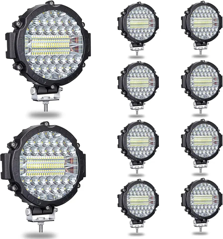 7 Inch Round LED Offroad Light, 201W 15000LM Off Road Driving Work Light Pod Flood Beam Pod Lights for Pickup Trucks SUV ATV UTV Tractor, 10PCS