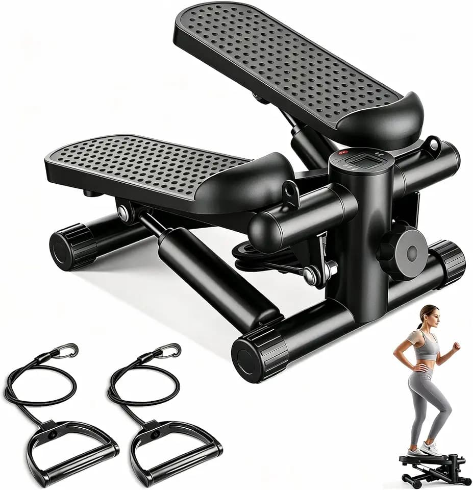 Sweetcrispy Mini Stair Stepper with Resistance Bands, Hydraulic Home Stepper Machine, 300 LBS Weight Capacity, Compact Cardio Equipment with LCD Monitor