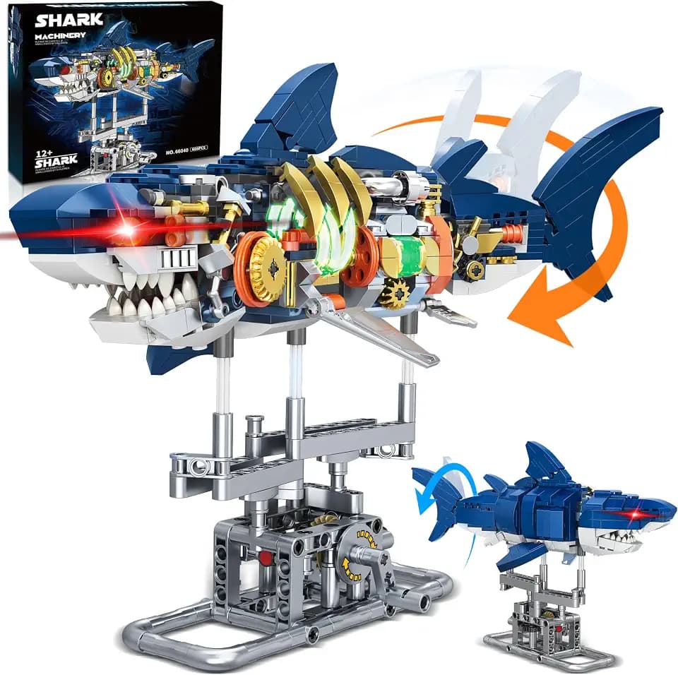 Jorumo Shark Building Block Set for Boy 8-12, Ideas Sea Animal Building Blocks Toys with Lighting and Rotatable Link Components, STEM Toys for Kids Adults Crossing Ocean Lovers, 666Pcs
