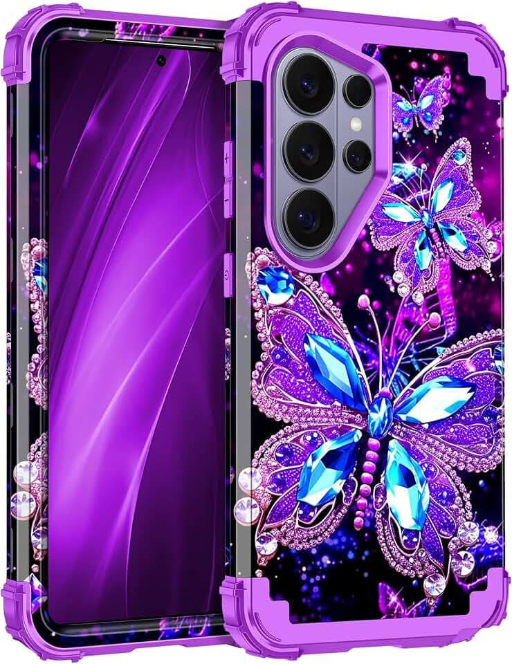 Miqala for Galaxy S26 Ultra Case,Glow in The Dark Three Layer Heavy Duty Shockproof Protection Hard Plastic Bumper+Soft Silicone Protective Case for Samsung Galaxy S26 Ultra 5G,Dark Butterfly